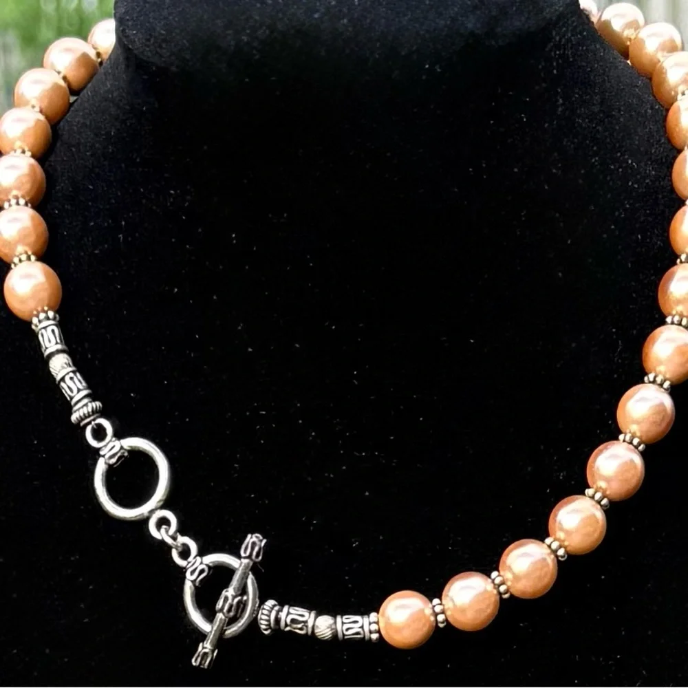 Vintage Faux Gold Pearl Necklace/Earring Set Toggle Clasp